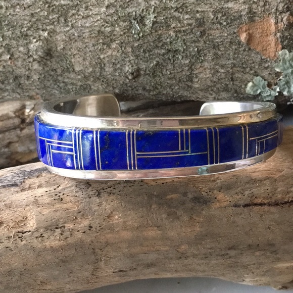 Vintage Navajo Native American Inlay Lapis Yazzie Bracelet - Picture 7 of 13